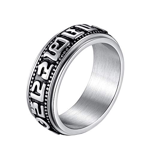 HIJONES Anillo Giratorio de Oración de Mantra Tibetano Budista de Acero Inoxidable para Hombre, Tamaño 19 Cover