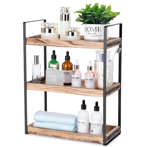 ikeoat 3 Tier Bathroom Counter Organizer Wood Countertop Storage Shelf Stylish Vanity Organizer for Home Decor