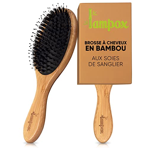 lampox Brosse à cheveux en bambou avec des soies de sanglier Massage de la tête Soin des cheveux