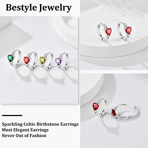 Bestyle BTE27163B-7 925 Sterling Silver Celtic Knot Hoops Love Heart Cut Cubic Zirconia Earrings, Brilliant Created July Ruby Cz Birthstone Earrings thumb #2