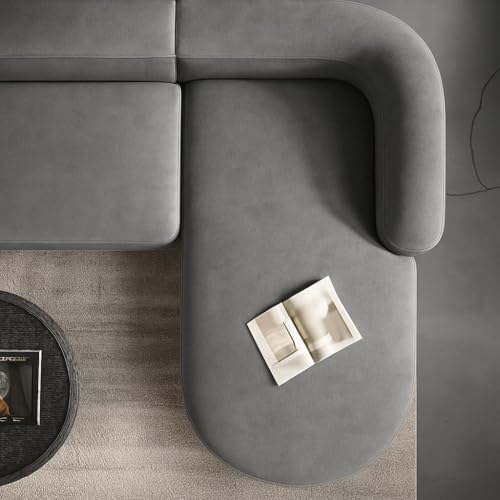Image of Modern Classic L Shape Sectional Sofa Set, Chesterfield Style 4 Seater Sofa Set with Pillows for Living Room, Bedroom and Office and Hallway Colour (Grey L Shape AI)