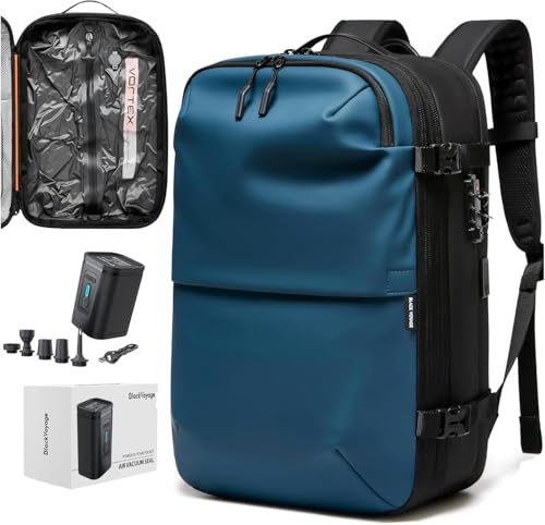 Image of BlackVoyage Vortex Vacuum Seal Travel Backpack 60L Expandable Air Compression System Water Resistant TSA Lock, Aero (Black), 60L (Air Pump Included), Aero