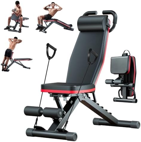 ALSO GO Adjustable Weight Bench, Workout Benches with Leg Extension & Extended Headrest, Foldable Incline Decline Bench Press, Roman Chair, Full Body Strength Training Equipment for Home Gym