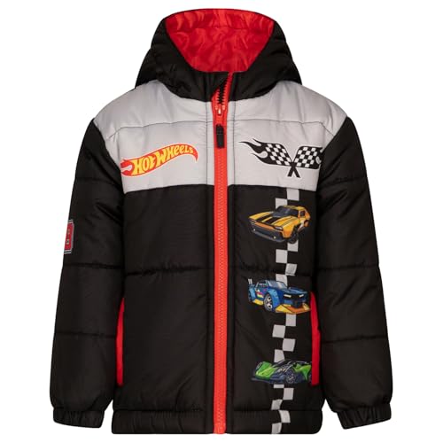 Hot Wheels Toddler Boys Zip Up Winter Coat Puffer Jacket Black 5T