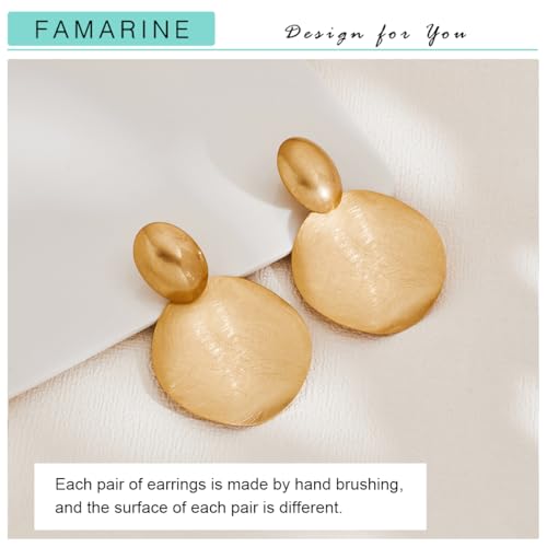 FAMARINE Big Disc Drop Earrings Gold Dangle Earrings Round Hammered Earrings Women4