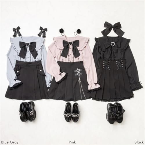 Pokn Jirai Kei Lolita Fashion Cutecore Clothes Kawaii Clothing Blouse Goth Shirt Women Lace Mesh Sheer Long Sleeve Blouse2