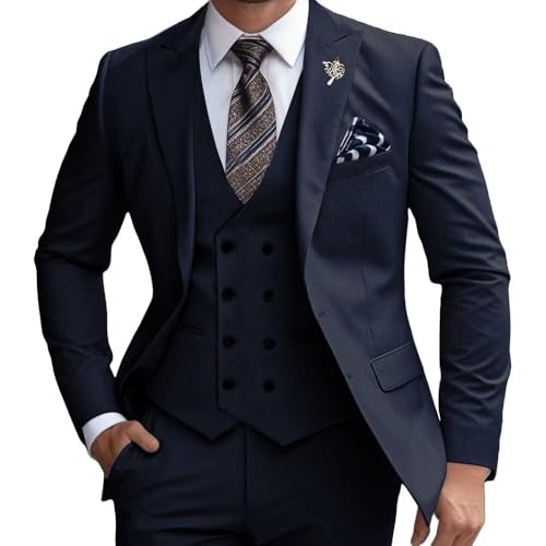 Men's 3 Pieces Classic Suit Double Breasted Wedding Suit Blazer Grooms Jackets Vests Pants Suits