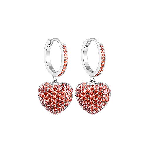 Pendientes colgantes en forma de corazón para mujer, hipoalergénicos chapados en oro rosa y plata con cristal de circonita cúbica, Cristal Cobre, Cubic Zirconia Cover