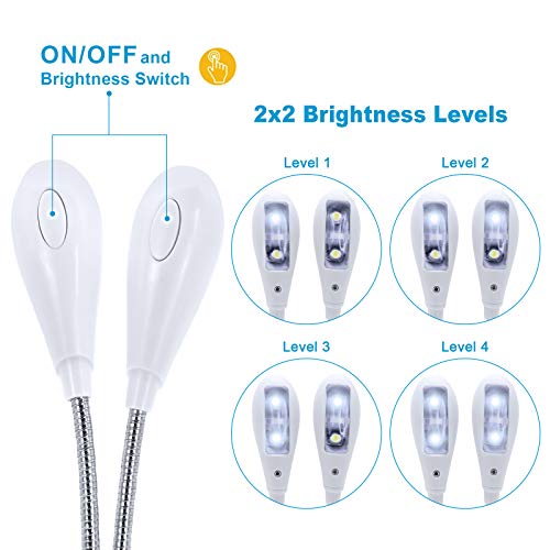 image for TEECOO Music Stand Light, White Clip on LED Book Lights, USB and AAA B