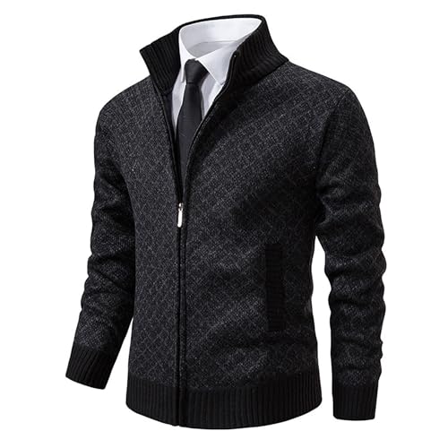 Mens Pull Rope Hooded Outerwear Diamond Check Pattern Sweater Winter Warm Comfortable Zipper Cardigan2