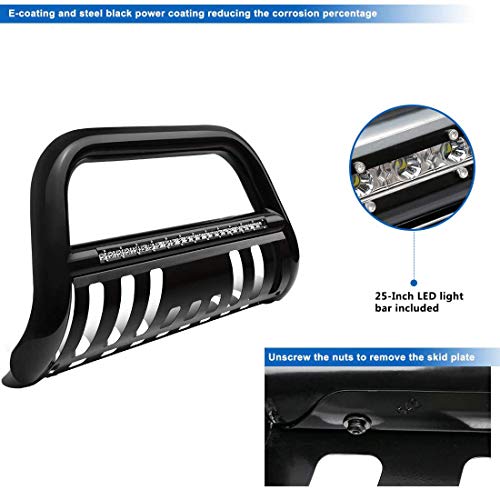 Autosaver88 Bull Bar Led Light Bar Compatible For 05-15 Toyota Tacoma 3" Tubing Front Grille Brush Push Bumper Guard Chrome Include Skid Plate Light Mount Black #TOP2
