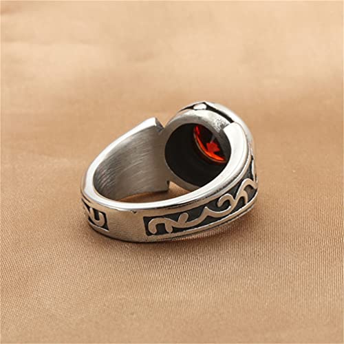Image of PAMTIER Unisex Silver Vintage Round Gemstone Signet Biker Wedding Ring | Stainless Steel, Classic