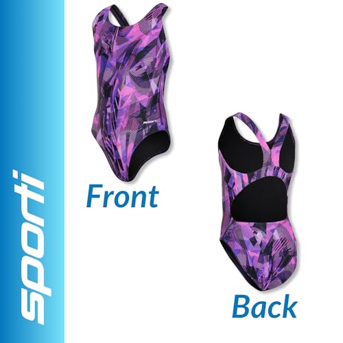 Image of Sporti Wide Strap Girls' Athletic One-Piece Swimsuit - Printed Pattern Competitive Bathing Suit, Racerback Style for Girls
