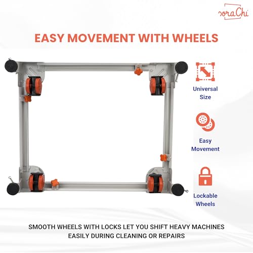Image of SoraChi Adjustable Iron Washing Machine Stand with Wheels | Elevates Appliances to Prevent Water Damage & Reduce Vibrations | Universal Fit for Washers & Refrigerators (Orange)