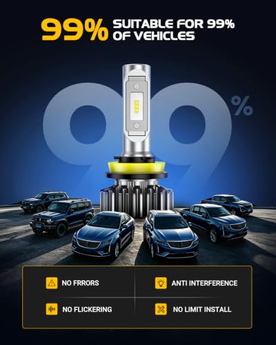Image of H11 LED Bulb, 70000LM 1000% Super Brightness H11 /H8 /H9 Light Bulbs, 6000K Cool White H11 Bulbs, Long-Term Extended Lifespan with Smart IC, Pack of 2