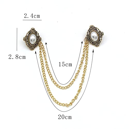Image of Antique Collar Clips Brooches Lapel Pins for Women Girls Unisex Vintage Elegant Enameled Flower Imitation Pearl Blue Rhinestone Layered Tassel Chain Drop Dangling Necktie Tie Shawl Scarf Dress Accessories Jewelry Christmas Birthday