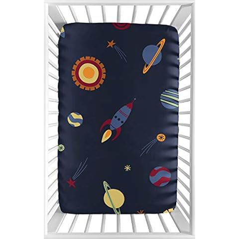 Sweet Jojo Designs Navy Blue Baby Boy Fitted Mini Portable Crib Sheet for Space Galaxy Collection - for Mini Crib or Pack and Play ONLY Cover
