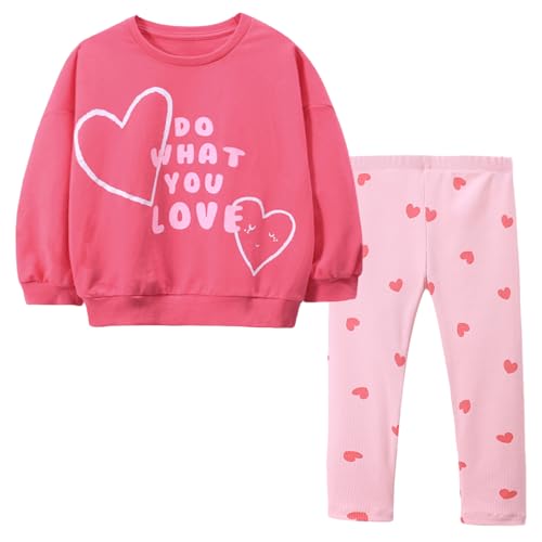 Image of HILEELANG Toddler Girl Fall Outfits Clothing Pants Set Sweatshirt Cotton Strench Leggings Playwear Sets 2pc