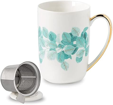 SLixuhay Porcelain Tea Infuser Mug with Lid,15oz Ceramic Tea Cup Travel Mug for Birthday Holiday Mother’s Day Father’s Day Gifts