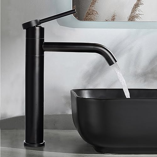 SHANFO Black Bathroom Taps,360° Swivel High Rise Basin tap,Single Lever Countertop Basin Tall Taps,Mono Mixer tap,5M3OK-T