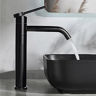 SHANFO Black Bathroom Taps,360° Swivel High Rise Basin tap,Single Lever Countertop Basin Tall Taps,Mono Mixer tap,5M3OK-T