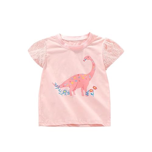 Yueary Camiseta infantil fofa de manga curta gola redonda renda dinossauro camisetas verão básica ma
