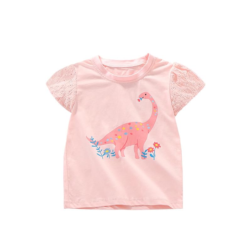 Toddler Baby Girl Ruffle Sleeve Cotton T Shirts Unicorn Dinosaur Tank Tops Tee (Pink,90/18-24 M,8 Years,7 Years,Unisex,Big Kid,US,Age)