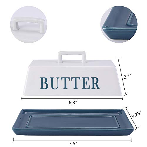 YCOCO Butter Dish with Lid,Ceramic Butter Holder and No-Slip Lid with Handle,Deluxe Butter Keeper For Counter Makes Spreading Effortless,Holds 1 Standard Stick,Blue - Thumbnail 4