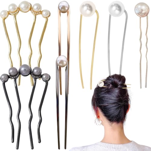 7 PCS Pearl U Shaped Hair Pins Gold Wedding Bridal