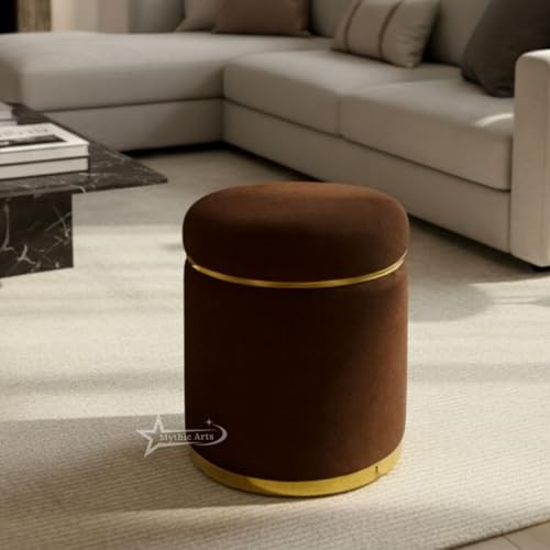 Image of Ottoman Stool for the Living Room Ottoman Pouffes for Sitting, Puffy Stool for Living Room Dressing Table Stool Brown