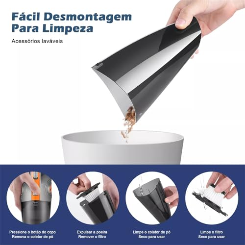 LuxLam Aspirador De Pó Vertical 2em1 Portátil Sem Fio Multiuso 220v - Laranja Preto