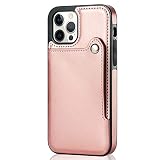 GUVAA Coque pour Iphone 14/14 Pro/14 Plus/14 Pro Max,Arrière Boîtier De Téléphone en Cuir,Fermeture Magnétique,Fonction Stand,Antichoc Capot Arrière Housse,Rose Gold,14 6.1''