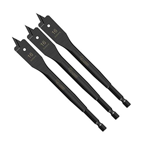 3 x SabreCut SCRIW16_3 16mm x 152mm Impact Rated Flat Wood Spade Bits Compatible with Bosch Dewalt Makita Milwaukee and Many Others