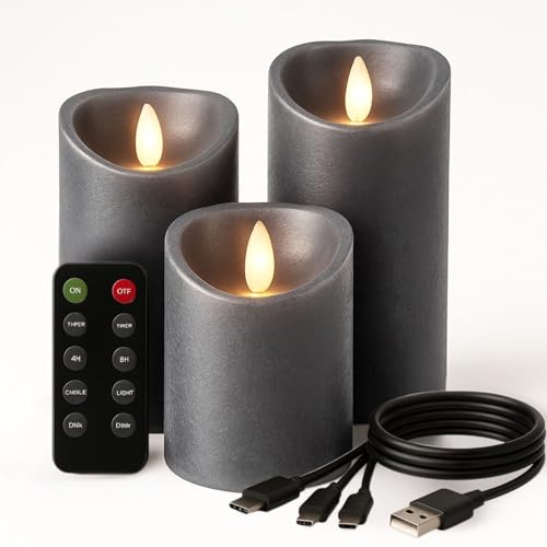 FLINQ Wiederaufladbare LED Kerzen mit Bewegender Flamme – 3er Set...