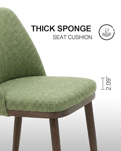 Image of Upholstered Dining Chairs Set of 2 - Modern Dining Room Chairs, Mid-Back Restaurant Kitchen Chairs with Wooden Legs, Green