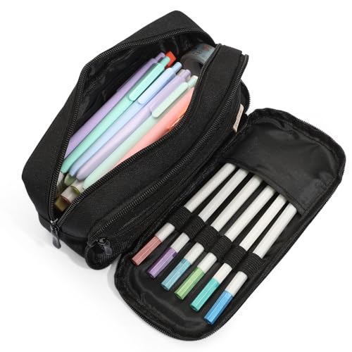 SUNEE Pencil Case, Large Capacity Pencil Pouch, Aesthetic Big Pen Bag 900D Oxford Pen Box for Office Stationery Organizer School Supplies Multifunctional for Teen Boys Girls Women Men, Black
