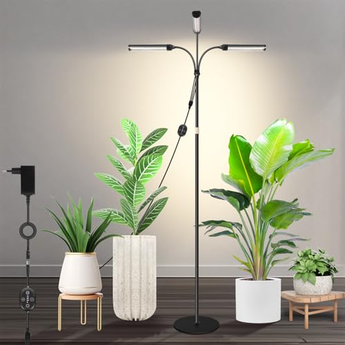Gran lámpara de cultivo 24V para plantas de interior, espectro completo con refuerzo 660 nm, LED LM281B+, temporizador y regulación, altura ajustable 56–178 cm, base 25 cm, 28W, 560 µmol/m²/s @15 cm
