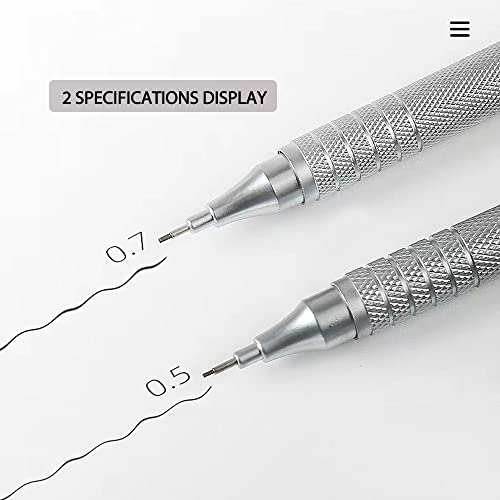 Mechanical Pencil Set - 2Pcs 0.7Mm Mechanical Pencils Black Barrel-1, Metallic Grey-1 With 12Pcs Hb Lead Refills Perfect For The Classroom School Or Office Supplies(Millimeters, 0.7Mm) #TOP6