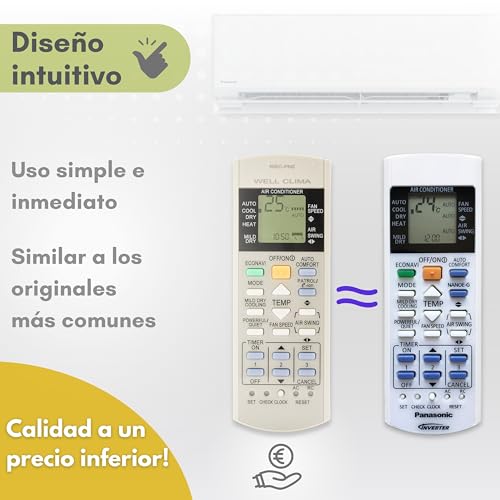 Miniatura 5 de Wellclima Mando A Distancia Universal Específico Para Aire Acondicionado Panasonic National, Compatibilidad Total Con Bomba De Calor Inverter, Instrucciones Multilingües, Listo Para Usar En Segundos