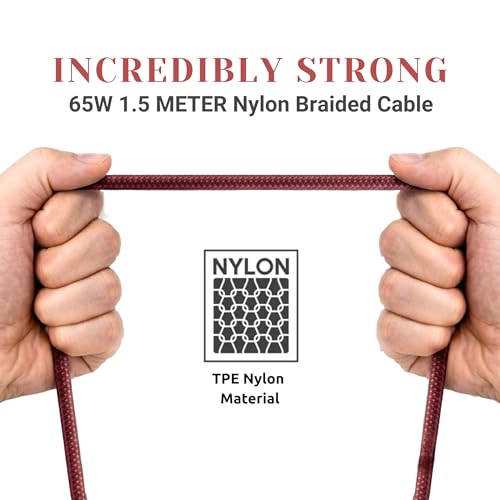 Image of PHILIPS DLC4150CI /94 65W Type-C to Type-C Fast Charging Cable (1.5m, Iron Red) | Nylon Braided | Compatible with iPhone 15+ Series, USB-C iPad Models, Samsung Galaxy & All Type C Devices