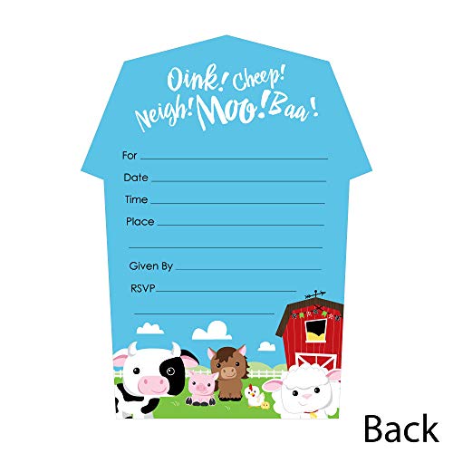 Farm Animals - Shaped Fill-In Invitations - Baby Shower Or Birthday Party Invitation Cards With Envelopes - Set Of 12 #TOP2