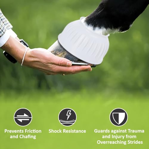 Image of HILASON Western Horse Rubber PVC Ribbed Double Hook and Loop Bell Boots Training Protective Shock Absorbing Leg