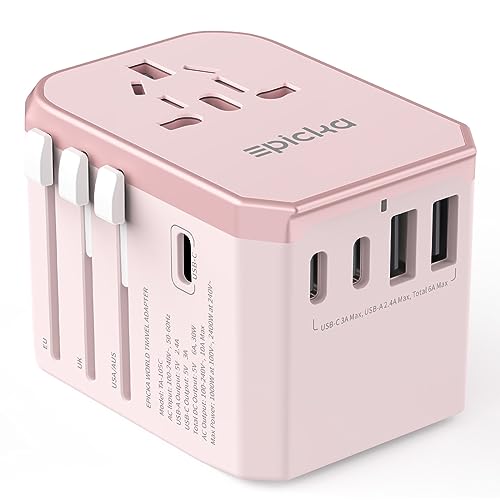 EPICKA-Universal-Travel-Adapter-International-Power-Plug-Adapter-with-3-USB-C-and-2-USB-A-Ports-All-in-One-Worldwide-Wall-Charger-for-USA-EU-UK-AUS-TA-105C-Pink EPICKA Universal Travel Adapter, International Power Plug Adapter with 3 USB-C and 2 USB-A Ports, All-in-One Worldwide Wall Charger for USA EU UK AUS (TA-105C, Pink) - Image 1
