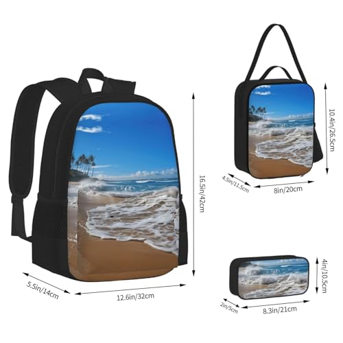 Sea Tropical Palm Trees Beach Nature Print 3-Piece Set Backpack, Lunch Bag And Pencil Case, For Travel, College, And Daily Use4