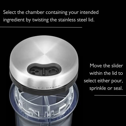 Cole & Mason Saunderton Herb and Spice Storage Jar and Shaker with Spices Included, Adjustable Multi-Use Seasoning Dispenser with Precision Pour Control