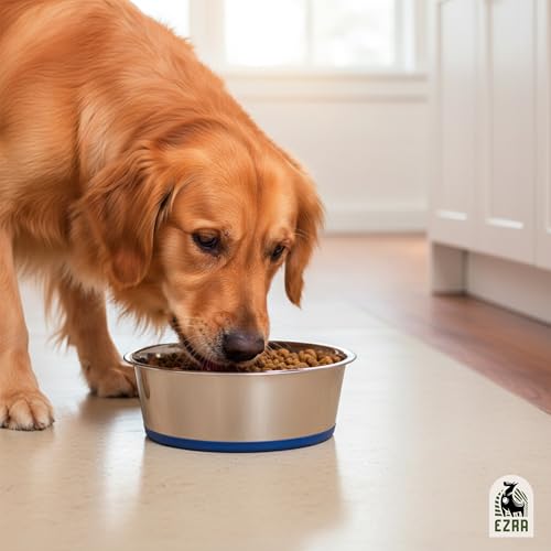 Image of Ezra Classic Stainless Steel Dog Bowl | Anti-Skid Pet Feeding Bowl for Food & Water | Durable & Easy to Clean Bowl for Dogs & Puppies, 4200 ml