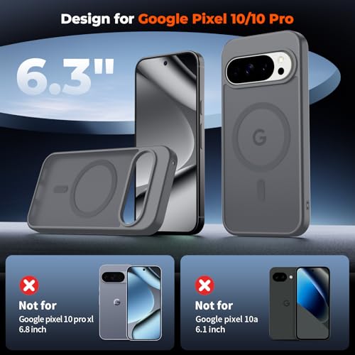 Image of SUPFINE Magnetic for Google Pixel 10 Pro Case /Pixel 10 Case with Screen Protector, (Built-in Magnets) ((Military Grade Drop Protection) Slim Translucent Shockproof Phone Case,Titanium Gray