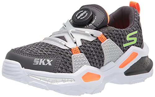 Skechers Kids Boy's Skech-Bots-SKYTREK Sneaker, Charcoal/Orange, 4 Big Kid