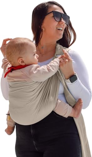 Naturioù - R'Sling - Écharpe de Portage Sans Noeud - Maille Anti-Chaleur - Couleur Nude Discrète - Beige