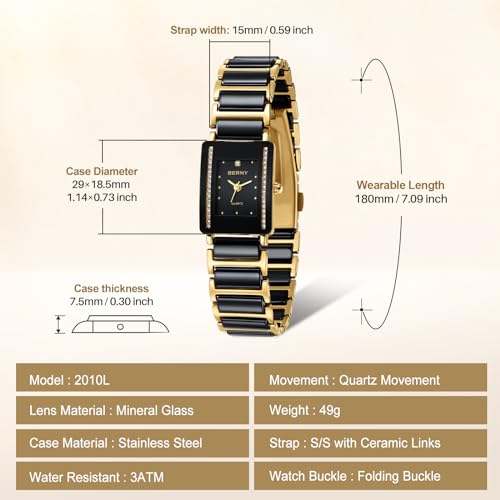 BERNY Gold Watches for Women Vintage Luxury Ladies Wristwatch with Fashion Ceramic Band Waterproof Quartz Dainty Womens Bracelet Watch
